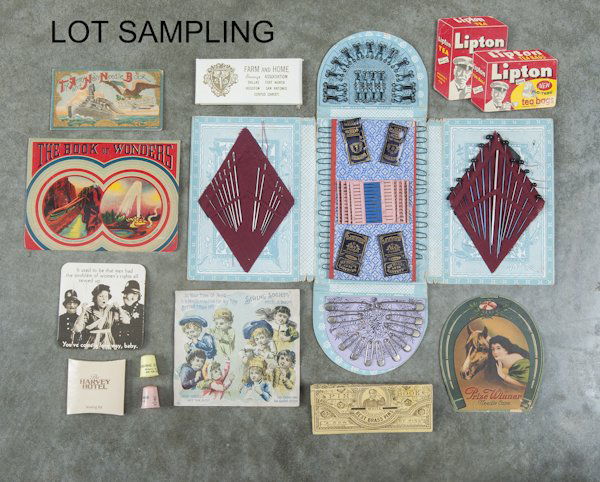 Collection of sewing advertising needle cards, sa: Collection of sewing advertising needle cards, samples, etc. Provenance: From the Collection of Ellen Lawther Pierce, Dallas, Texas.