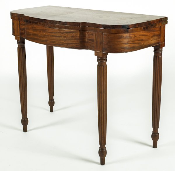 Pennsylvania Sheraton mahogany card table, ca. 18: Pennsylvania Sheraton mahogany card table, ca. 1810, 29 1/2'' h., 36 1/4'' w.