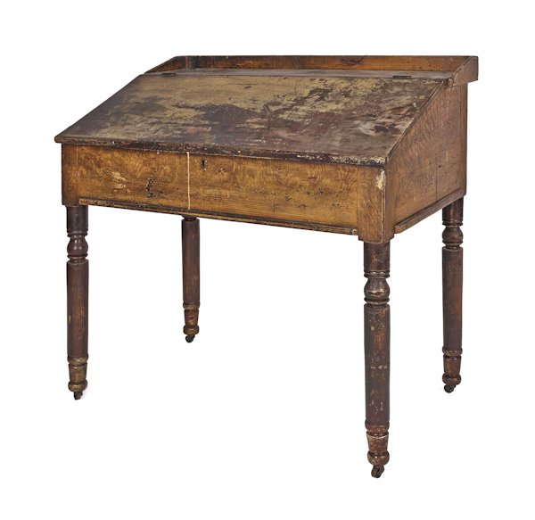 Pennsylvania Sheraton painted poplar school maste: Pennsylvania Sheraton painted poplar school master's desk, 19th c., 40'' h., 40'' w.