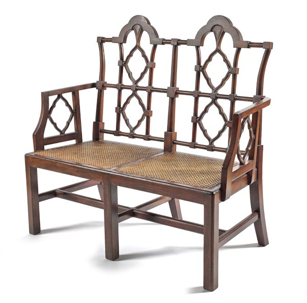 Chinese Chippendale mahogany cane seat settee, 45: Chinese Chippendale mahogany cane seat settee, 45 1/2'' h., 48'' w.