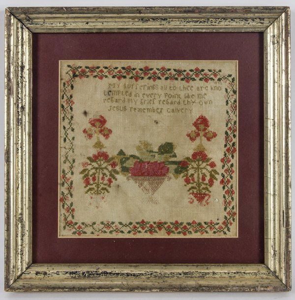 Three silk on linen samplers, 19th c.: Three silk on linen samplers, 19th c.