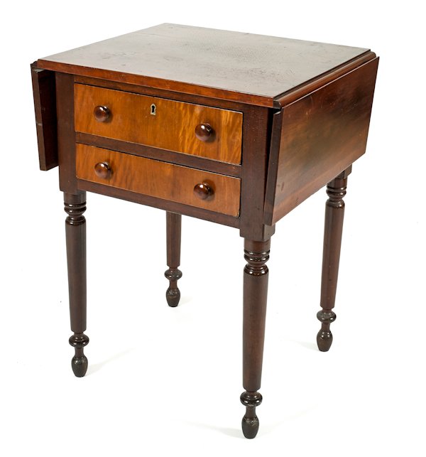 Pennsylvania Sheraton cherry two-drawer stand, 19: Pennsylvania Sheraton cherry two-drawer stand, 19th c., 29 1/4'' h., 22 1/4'' w.