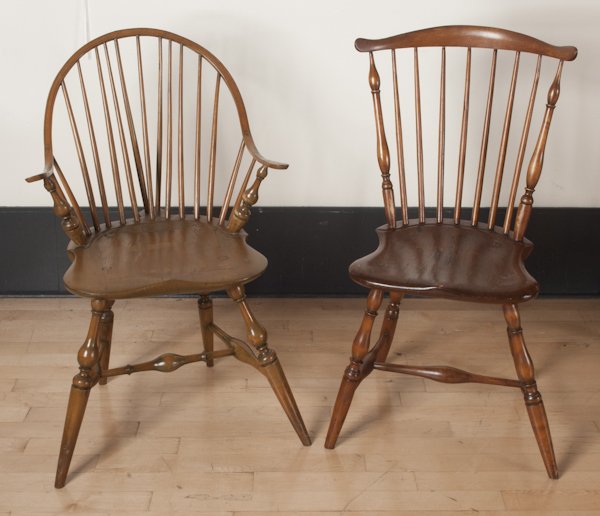 Four assorted Windsor chairs, 18th/19th c., to in: Four assorted Windsor chairs, 18th/19th c., to include a fanback, a continuous arm, a braceback, and an arrowback rocker.