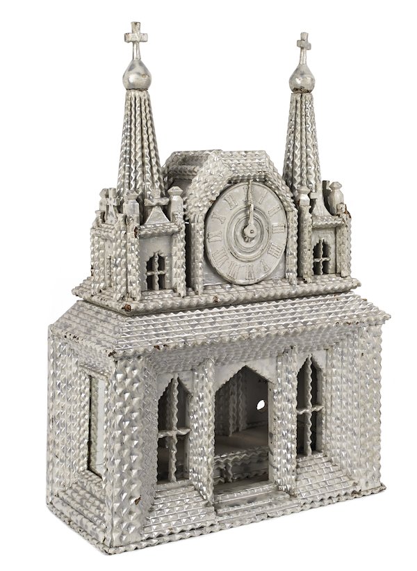 Painted tramp art church, ca. 1900, 24 1/2'' h.: Painted tramp art church, ca. 1900, 24 1/2'' h.