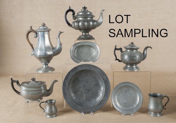 American and European pewter tablewares, 18th/19t: American and European pewter tablewares, 18th/19th c. including chargers, teapots, etc.