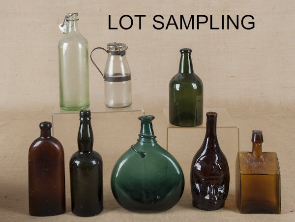 Group of American flasks and bitters bottles, to: Group of American flasks and bitters bottles, to include Booz's, Log Cabin Whiskey, Warners, Kidney and Liver Cure, Moxie, Roberts, etc.
