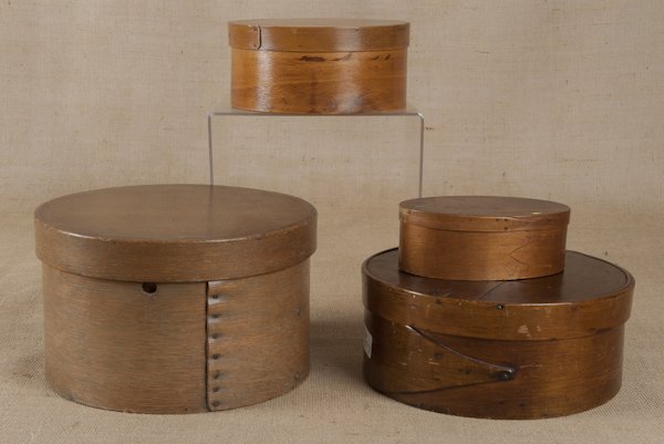 Four bentwood pantry boxes, 19th c., largest - 7'': Four bentwood pantry boxes, 19th c., largest - 7'' h., 11 1/4'' w.