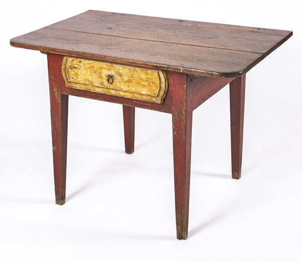 Pennsylvania painted pine work table, ca. 1800, w: Pennsylvania painted pine work table, ca. 1800, with a single drawer, 23 1/2'' h., 33 1/2'' w.