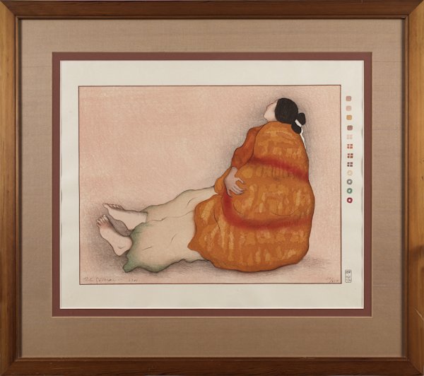 R. C. Gorman color lithograph of a woman, signed: R. C. Gorman color lithograph of a woman, signed and numbered 110/210, 14 1/2'' x 19 1/2''.