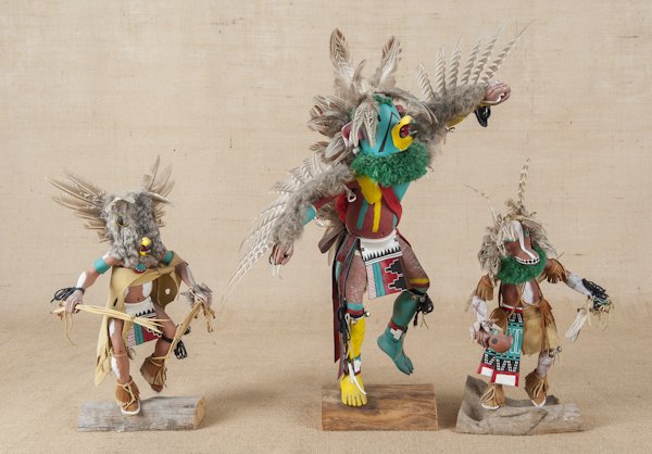 Contemporary carved and painted kachina doll, sig: Contemporary carved and painted kachina doll, signed Hobbs, 23'' h., together with two unsigned kachina dolls, 15 1/2'' h. and 15'' h.