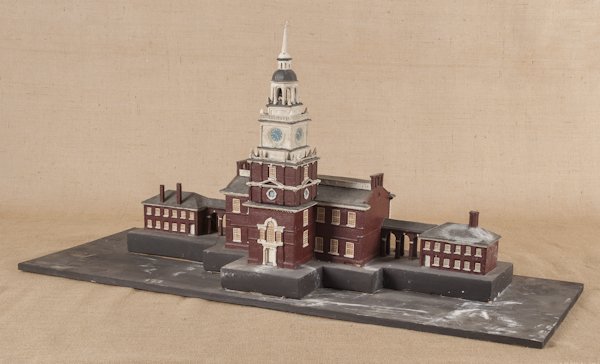 Painted plaster WPA model of Independence Hall, 2: Painted plaster WPA model of Independence Hall, 23'' h.