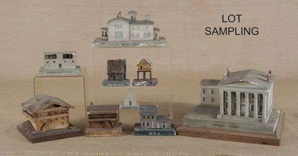 Collection of thirteen painted plaster WPA models: Collection of thirteen painted plaster WPA models of houses, tallest - 9 1/2''.