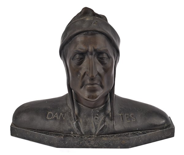 Bronze and marble bust of Dantes, 19th c., 12 3/4: Bronze and marble bust of Dantes, 19th c., 12 3/4'' h.