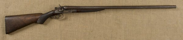 Invincible Belgium made, 12-gauge hammer double: Invincible Belgium made, 12-gauge hammer double barrel shotgun, with 30'' damascus barrels, no serial number.