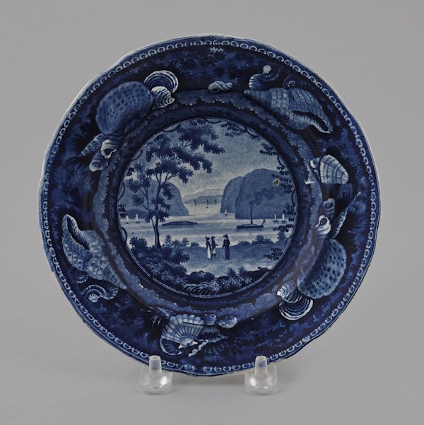 Historical blue Staffordshire Highlands at West: Historical blue Staffordshire Highlands at West Point Hudson River plate, 19th c., impressed Enoch Wood & Sons, 6 1/2'' dia.