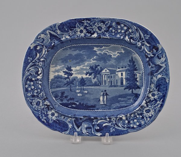 Historical blue Staffordshire Woodland near Phil: Historical blue Staffordshire Woodland near Philadelphia small platter, 19th c., 10 5/8'' w.