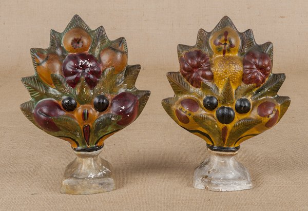 Pair of painted chalkware fruit garnitures, 19th: Pair of painted chalkware fruit garnitures, 19th c., 13 1/4'' h.