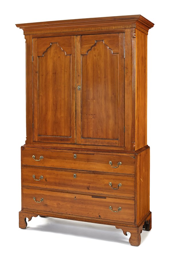 New Jersey Chippendale gumwood linen press, late: New Jersey Chippendale gumwood linen press, late 18th c., 78 1/2'' h., 46'' w.