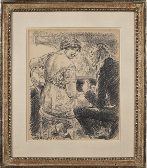 John French Sloan (American 1871-1951), charcoa: John French Sloan (American 1871-1951), charcoal illustration on paper of a couple, titled The Unemployed, drawn for the cover of the magazine The Masses, March 1913, signed lower left, 15 3/4'' x 12 