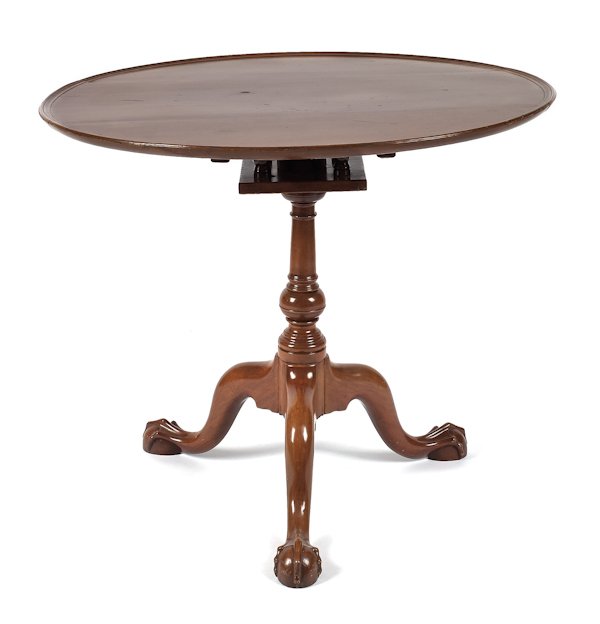 Pennsylvania Chippendale cherry tea table, ca. 1: Pennsylvania Chippendale cherry tea table, ca. 1770, with a dish top, suppressed ball standard, and ball and claw feet, 28 1/2'' h., 32 1/2'' w.