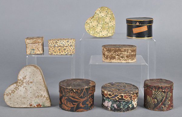 Nine wallpaper dresser boxes, 19th/20th c.: Nine wallpaper dresser boxes, 19th/20th c.