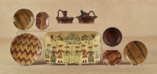 Nine pieces of contemporary redware by Foltz, Bre: Nine pieces of contemporary redware by Foltz, Breininger, and Turtle Creek.
