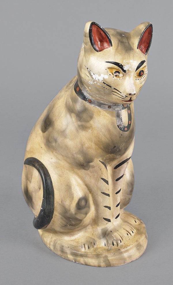 Chalkware cat by David Guilmet, 15 1/2'' h.: Chalkware cat by David Guilmet, 15 1/2'' h.