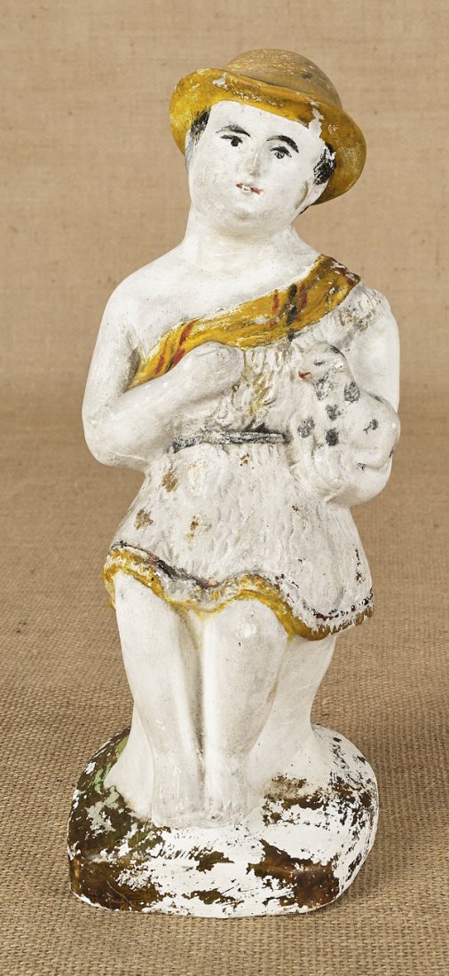 Painted chalk figure of Gary and his lamb, 19th c: Painted chalk figure of Gary and his lamb, 19th c., 12'' h.
