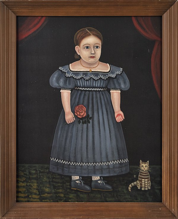A. Glazier (East Berlin, Pennsylvania), contempor: A. Glazier (East Berlin, Pennsylvania), contemporary oil on canvas portrait of a young girl and her cat, signed on verso, 28'' x 22''.