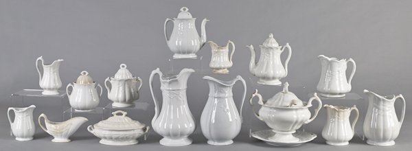 Large collection of white ironstone, 19th c., mos: Large collection of white ironstone, 19th c., mostly in sheaf of wheat pattern.