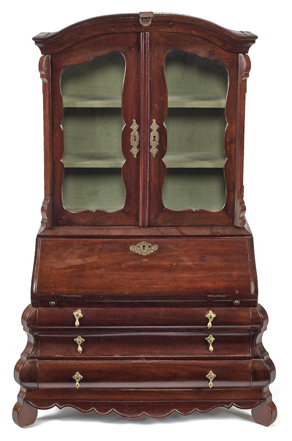 Continental mahogany child's bombe secretary, 19t: Continental mahogany child's bombe secretary, 19th c., 38'' h., 24'' w.