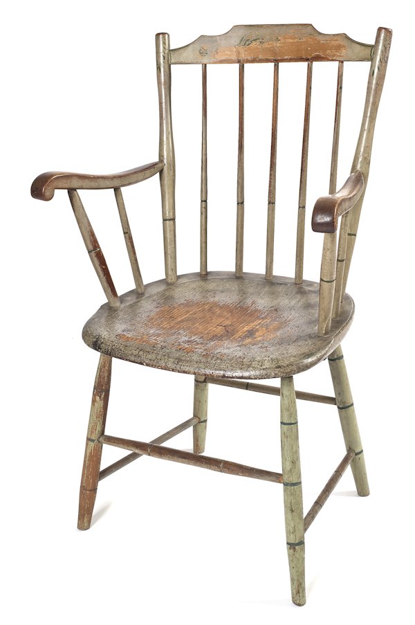 Pennsylvania rodback Windsor armchair, ca. 1820,: Pennsylvania rodback Windsor armchair, ca. 1820, retaining an old painted surface.