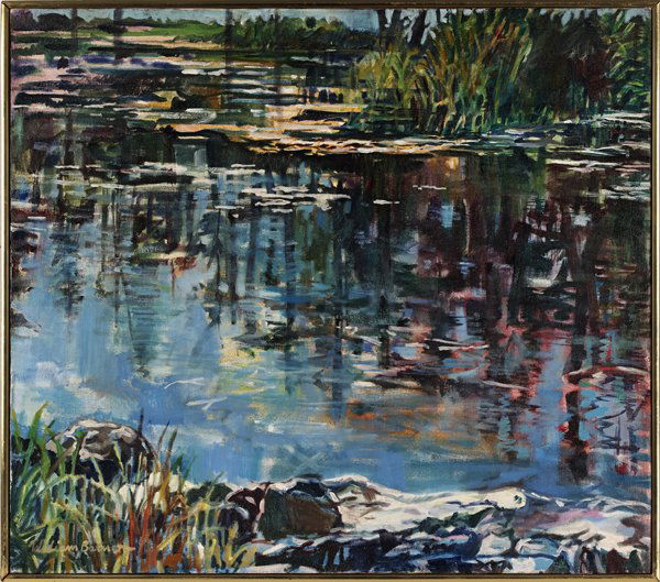 William Barnett (American 1918-1992), oil on canv: William Barnett (American 1918-1992), oil on canvas, titled Reflections, signed lower left, 28'' x 32''. Provenance: Gross McCleaf Gallery; Settlement Music School, Philadelphia, Pennsylvania.