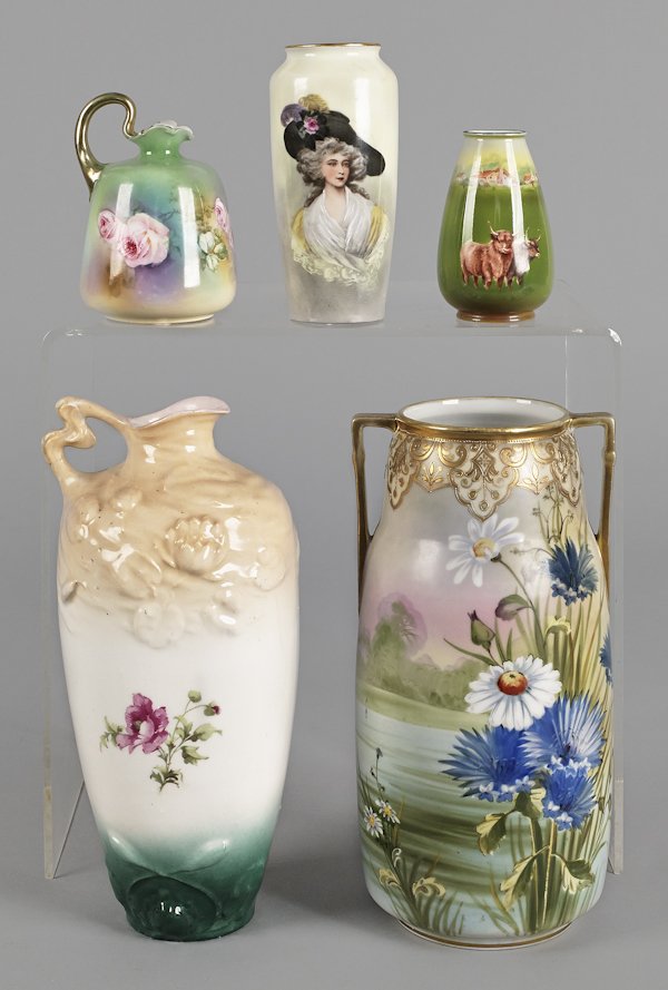 Miscellaneous porcelain, to include a portrait va: Miscellaneous porcelain, to include a portrait vase, Royal Bay Ruth, Nippon, and Austrian, tallest - 10 3/4''.