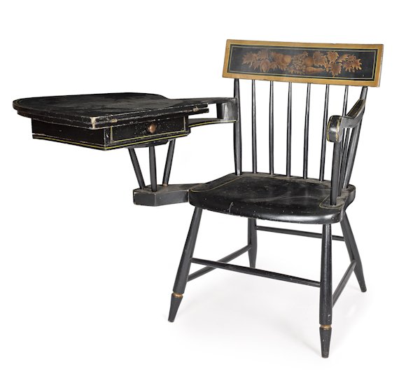 New England painted writing arm Windsor chair, ea: New England painted writing arm Windsor chair, early 19th c.