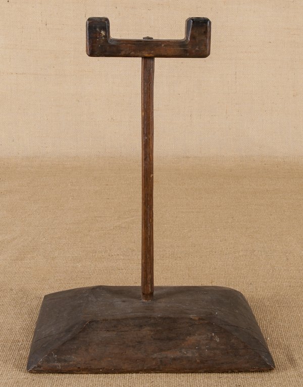 Primitive oak candle holder, 19th c., 18'' h.: Primitive oak candle holder, 19th c., 18'' h.