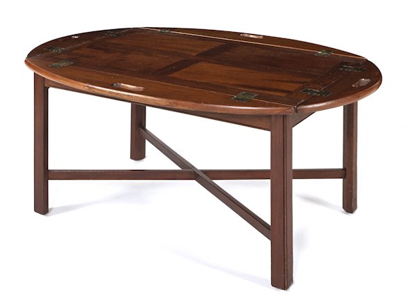 Georgian mahogany butler's tray table, 17 1/2'' h.: Georgian mahogany butler's tray table, 17 1/2'' h., 37 1/2'' w.