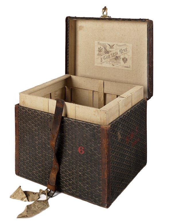 Goyard travel suitcase, ca. 1900, 15 1/4'' h., 18'': Goyard travel suitcase, ca. 1900, 15 1/4'' h., 18'' w., 15'' d.