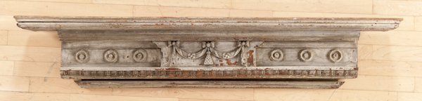 Carved and painted mantel cornice, 19th c., 9 1/2: Carved and painted mantel cornice, 19th c., 9 1/2'' h., 60'' w.