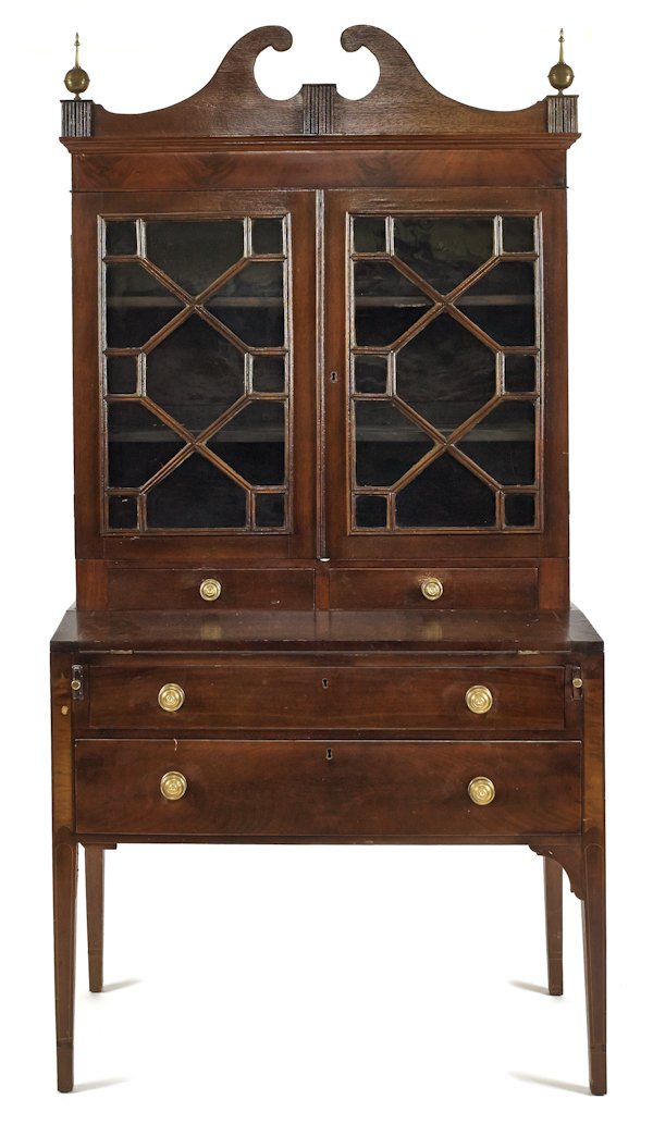 Hepplewhite style mahogany secretary, 80'' h., 37: Hepplewhite style mahogany secretary, 80'' h., 37 1/2'' w.