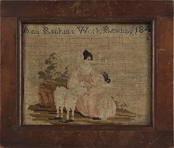 Reading needlework, dated 1842, by Ann Rankins: Reading needlework, dated 1842, by Ann Rankins, 6 1/2'' x 8''.