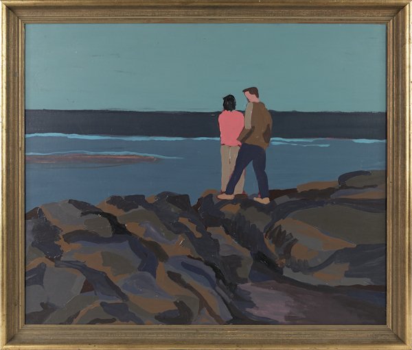 Norman West (American 20th c.), oil on canvas coa: Norman West (American 20th c.), oil on canvas coastal scene, titled Ogunquit ME, signed verso, 30'' x 36''.