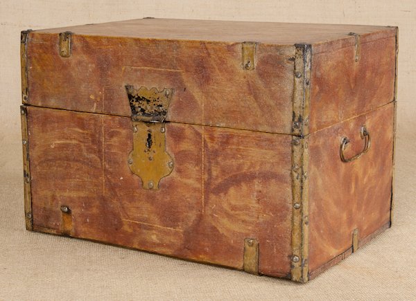 Grain painted pine storage box, 11'' h., 16 1/2'' w: Grain painted pine storage box, 11'' h., 16 1/2'' w., together with a painted pine ballot box.