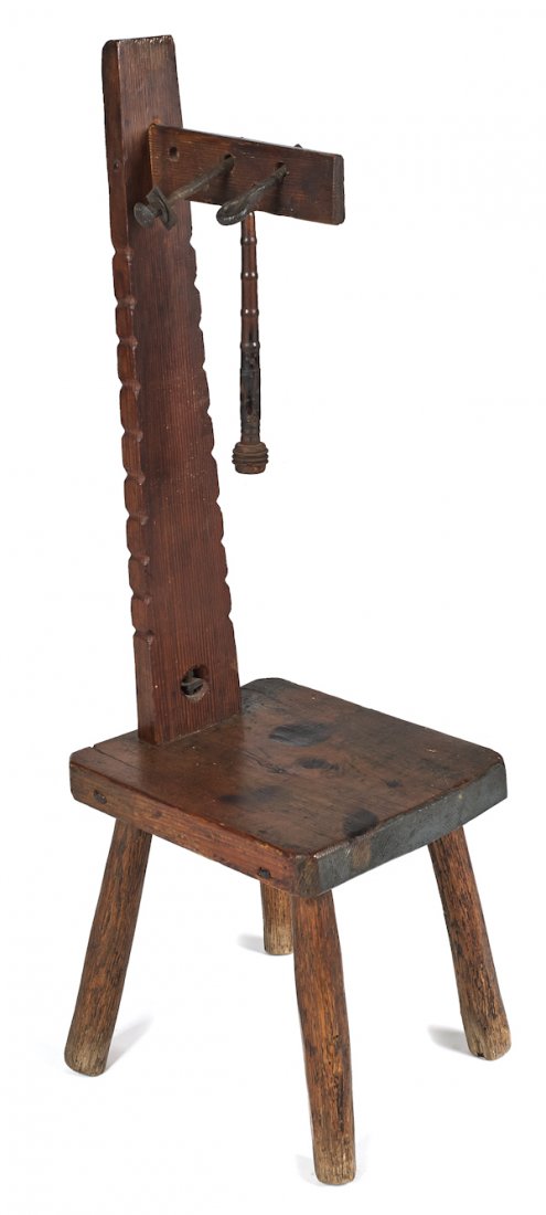 Primitive pine Betty lamp stand, 19th c., 35 1/2'': Primitive pine Betty lamp stand, 19th c., 35 1/2'' h.