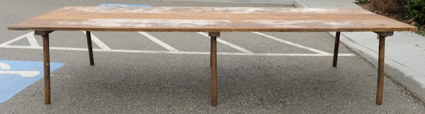 Massive pine work table, ca. 1900, with turned legs, 28: Massive pine work table, ca. 1900, with turned legs, 28 1/2" h., 48 1/2" w., 146" l.