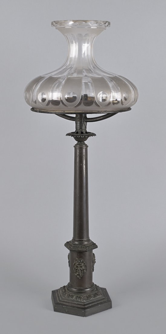 New York bronze sinumbra lamp, ca. 1840, by J &: New York bronze sinumbra lamp, ca. 1840, by J & I Cox, 30 3/4'' h.