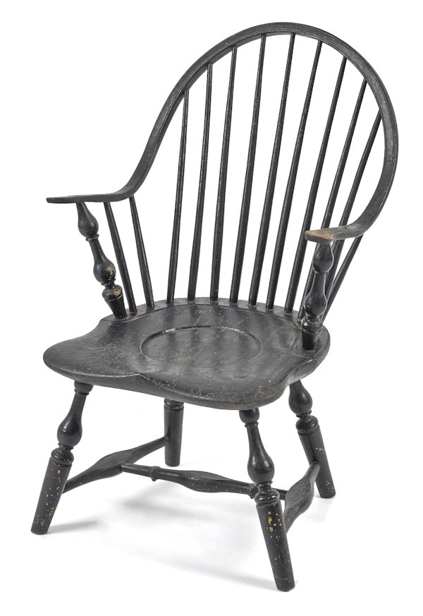New York continuous arm Windsor chair, ca. 1795: New York continuous arm Windsor chair, ca. 1795, retaining an old black over green surface. A related Windsor chair branded by Isaac Kitchell is illustrated in Failey, Dean, Long Island is My Nation, 