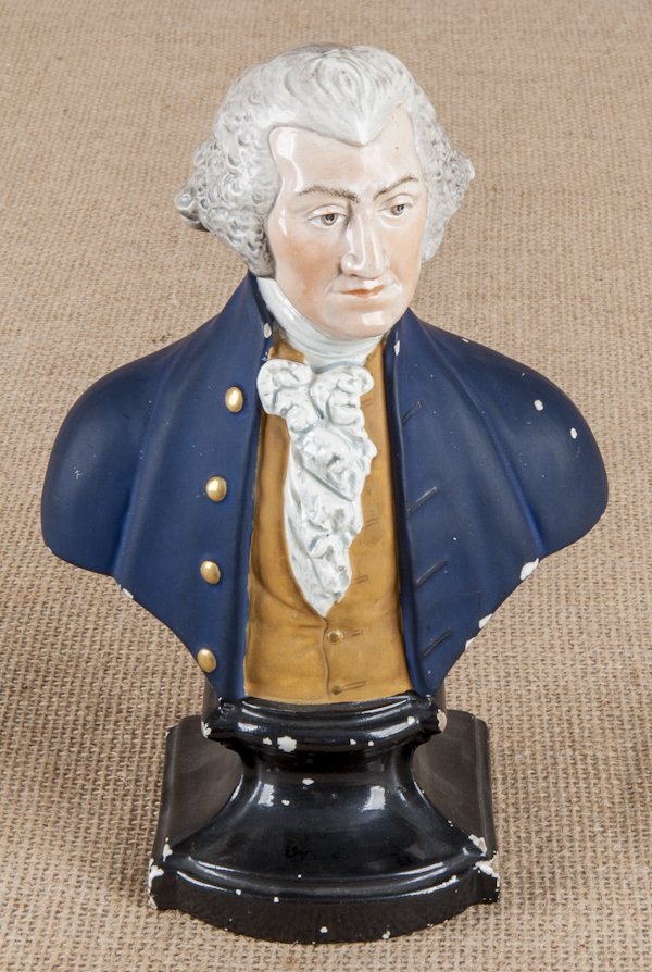 Enoch Wood pearlware bust of George Washington,: Enoch Wood pearlware bust of George Washington, dated 1818, inscribed Washington Born 1732 Died 1799 Enoch Wood, 8 3/4'' h.
