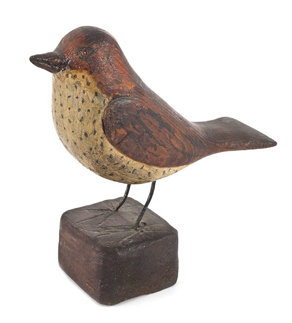Joseph Moyer (Berks County, Pennsylvania 1883-19: Joseph Moyer (Berks County, Pennsylvania 1883-1962), carved and painted song bird, 5 3/4'' h. Illustrated in Machmer, Just For Nice, fig. 185.