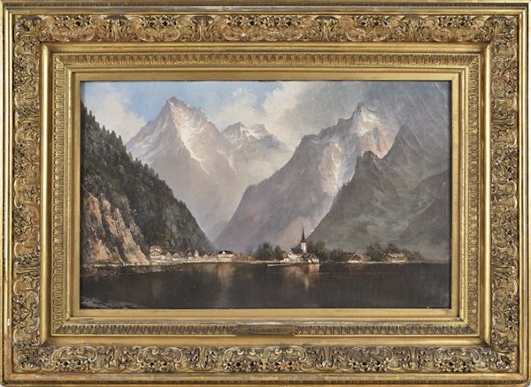Edwin Deakin (American 1838-1923), oil on canva: Edwin Deakin (American 1838-1923), oil on canvas landscape, titled Lake Lucerne, signed lower right and dated 1877, 15'' x 24''.